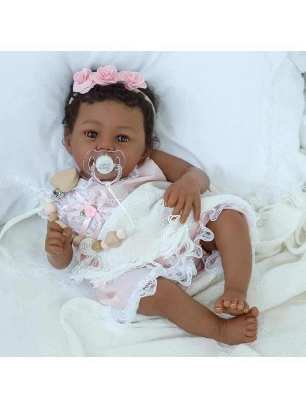 Lifelike 18-Inch African American Reborn Baby Doll | Handmade, Weighted - Picture 8 of 8